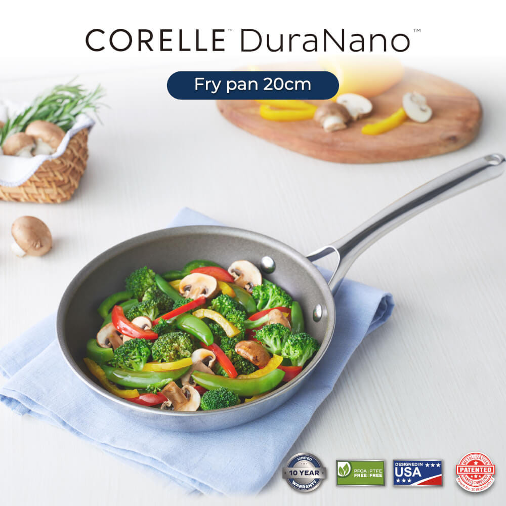 กระทะตื้น 20 ซม. NON-STICK ไร้การเคลือบ CORELLE DURANANO สีเงิน_6